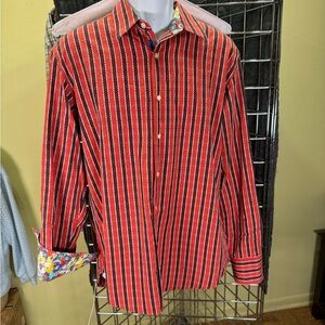 Robert Graham Red and Black Striped Button Down Shirt